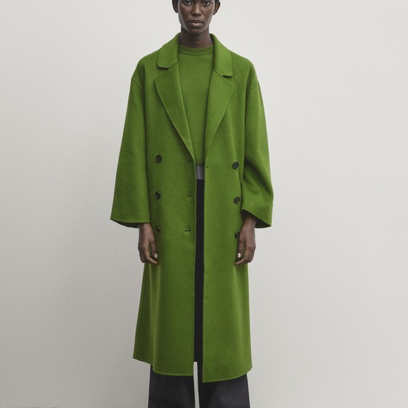 Massimo Dutti Wrap Around Robe Style Wool Coat With Belt in Emerald - Picture 11 of 11